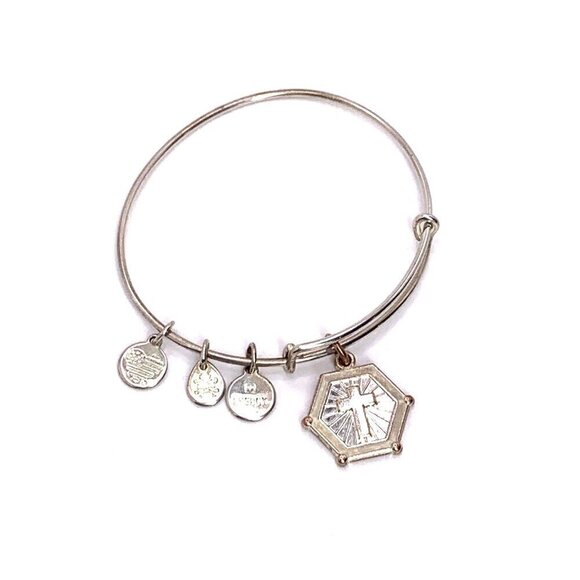 Alex and Ani Crucifix Charm Bracelet Silver Finish - Expands 2"- 3.5" - Picture 2 of 3